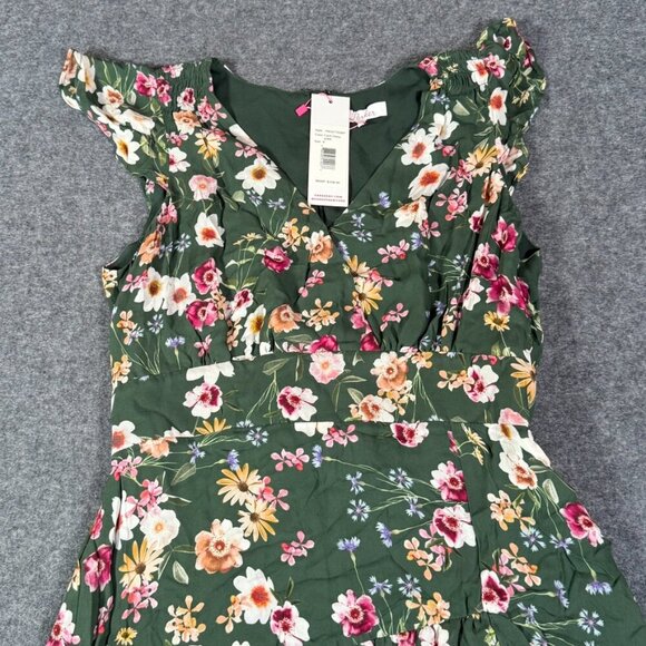 Parker Womens Silk Satin Mini Dress Cacti Daisy Green Size 8 Summer Boho NWT Lux - Picture 5 of 12